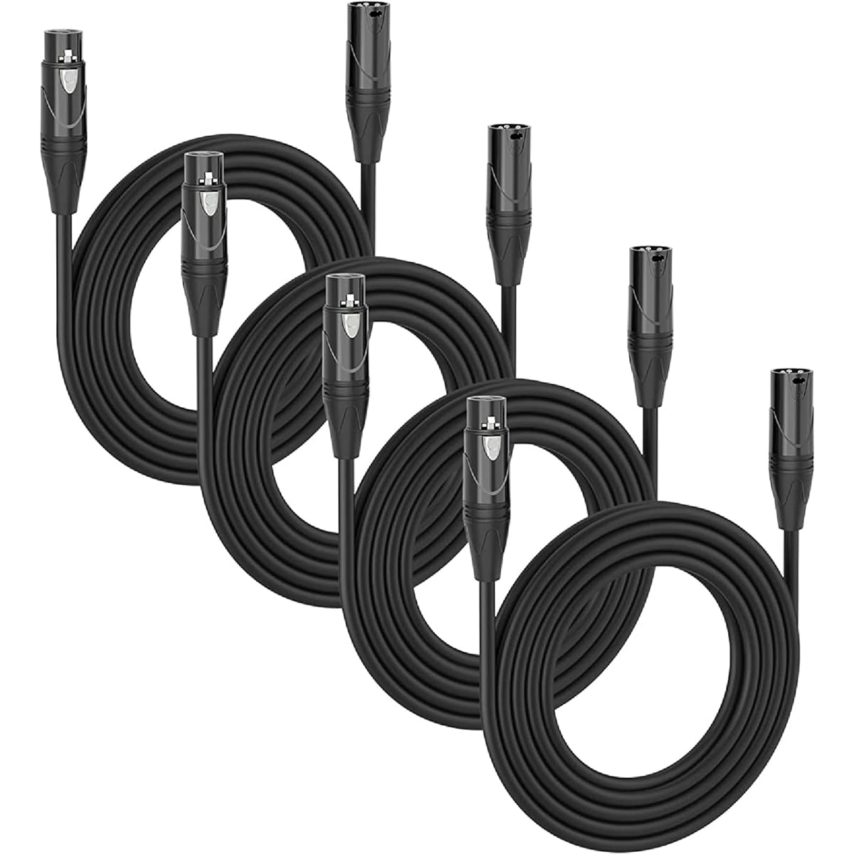 MFL. 4 Pack 15ft DMX Cable 3 Pin XLR Male to Female Connector Wire for Stage Lighting DJ Light 22AWG 110ohm