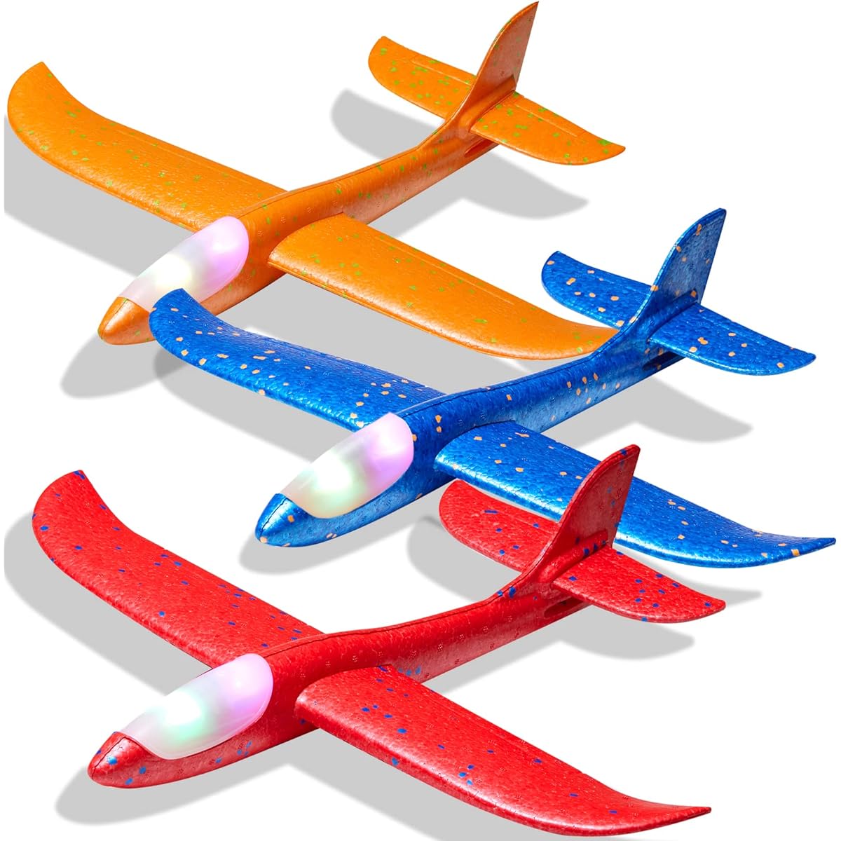 Foam Airplane Toy LED Foam Glider Airplane 17.5 Inch Large Throwing Foam Airplane 2 Flight Modes Glider Flying Toy for Kids Birthday Gift 3 4 5 6 7 8 9 Years Boys Girls Outdoor Sports Party Favor 3 Pack