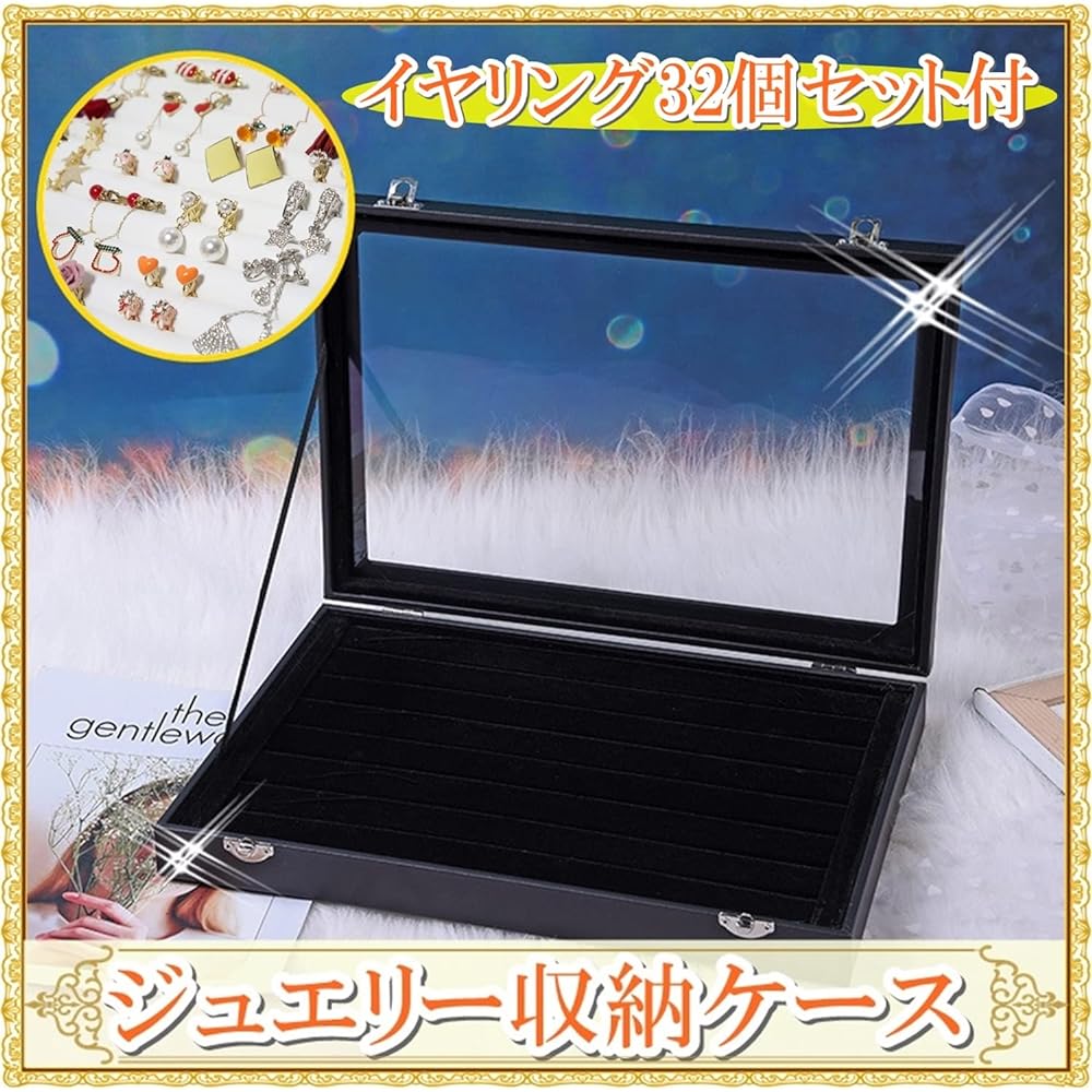 Accessories Storage Box Case Earrings Large Set Transparent Display (Black, Large, Earring Set Included)