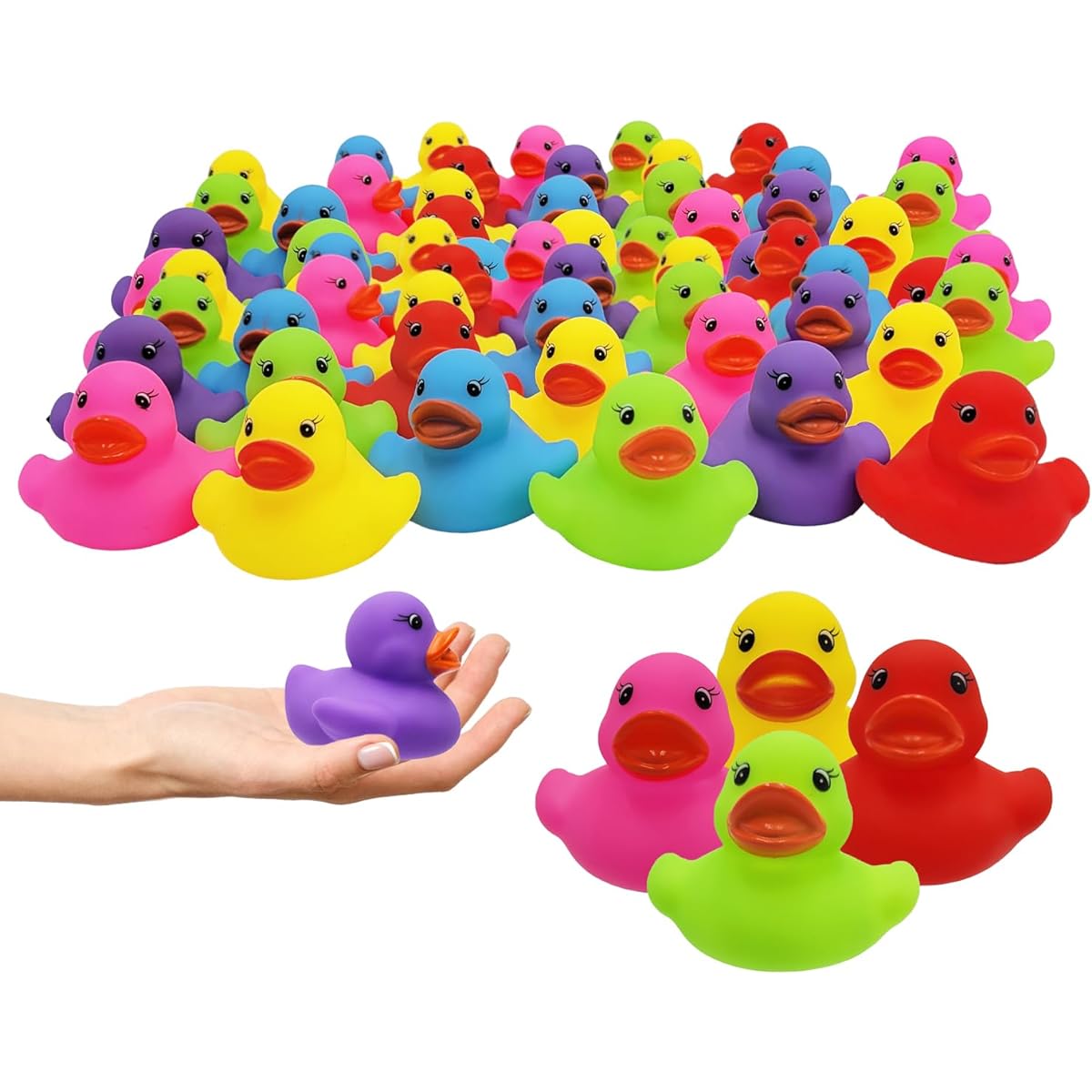 Classic Rubber Duck Toy Ducks for Kids, 6 Solid Colors, Bath Birthday Gift, Baby Shower, Classroom, Summer Beach Pool Activity, 2 Inch (Pack of 200)