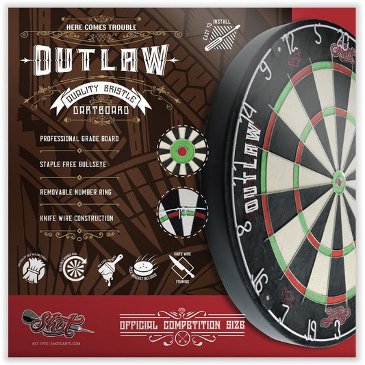 Dartboard by Shot Darts - Full Size 18" x 1 1/2" Professional Outlaw Dartboard