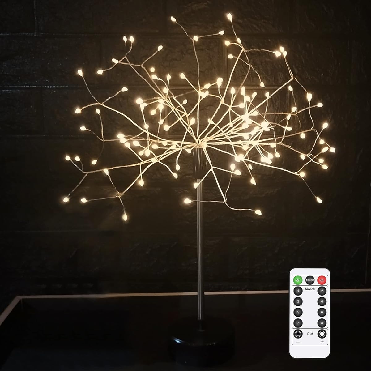 Keeda Fireworks Fairy Table Lamp with Remote Control, 120 LED DIY Starburst Copper Wire Night Light USB/Battery Powered 8 Modes Dandelion Decorative Desk Lamp for Bedroom Christmas Wedding Party (2 Pack)