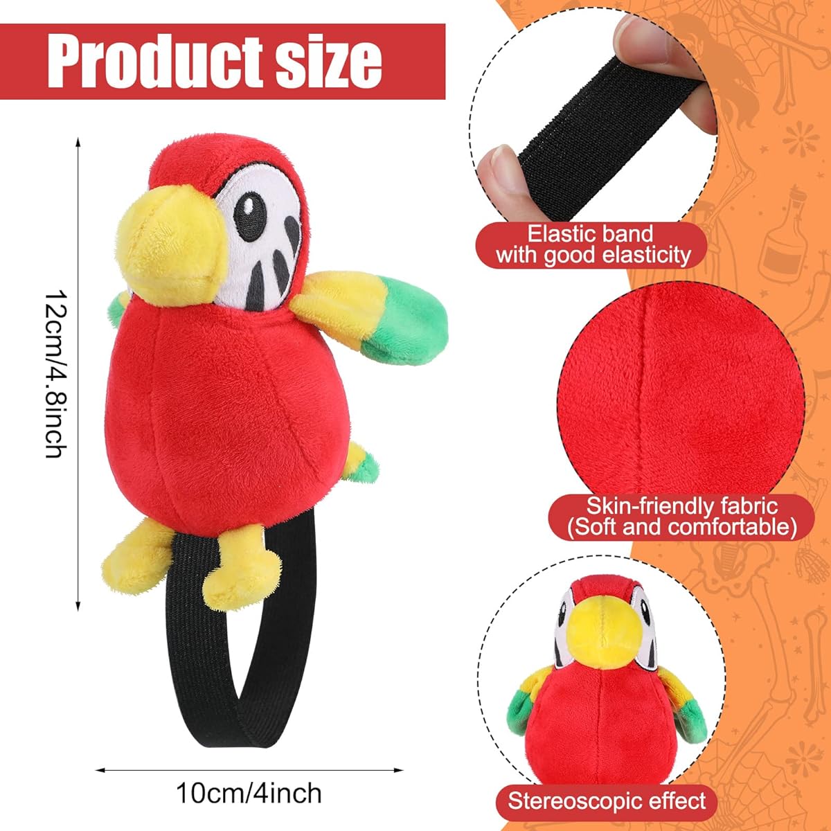 3 Sets Halloween Pirate Party Supplies, 3pcs Red Pirate Head Bandana, 3pcs Felt Pirate Eye Cover, 3pcs Stuffed Parrot on Shoulder, Pirate Costume Accessories, Halloween Costume Props