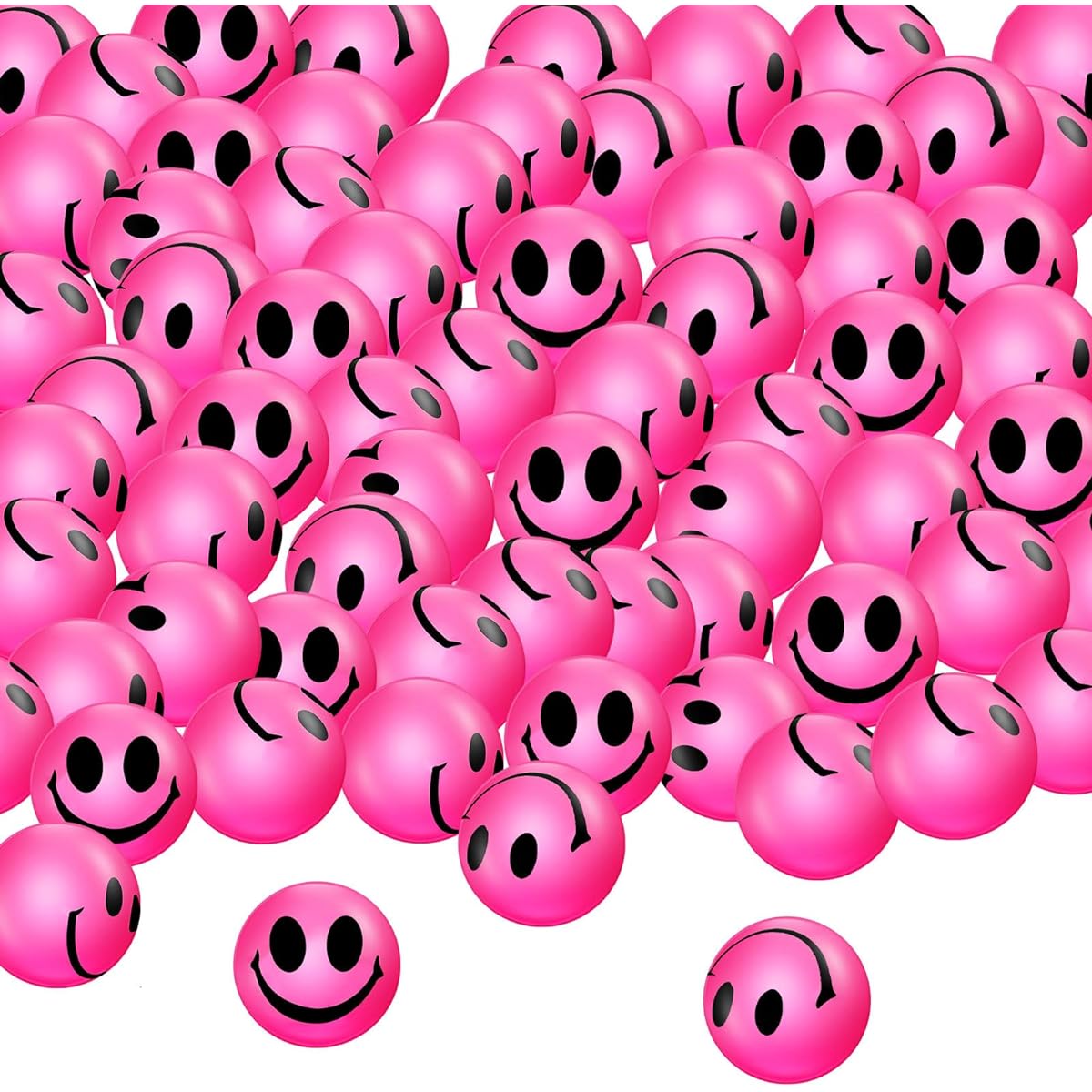 Deekin Glow in the Dark Smile Face Bounce Balls, 300pcs 1" Bouncy Balls for Boys Girls Birthday Holiday Halloween Party Supplies Goody Bags Vending Machine Stuffers (Pink)