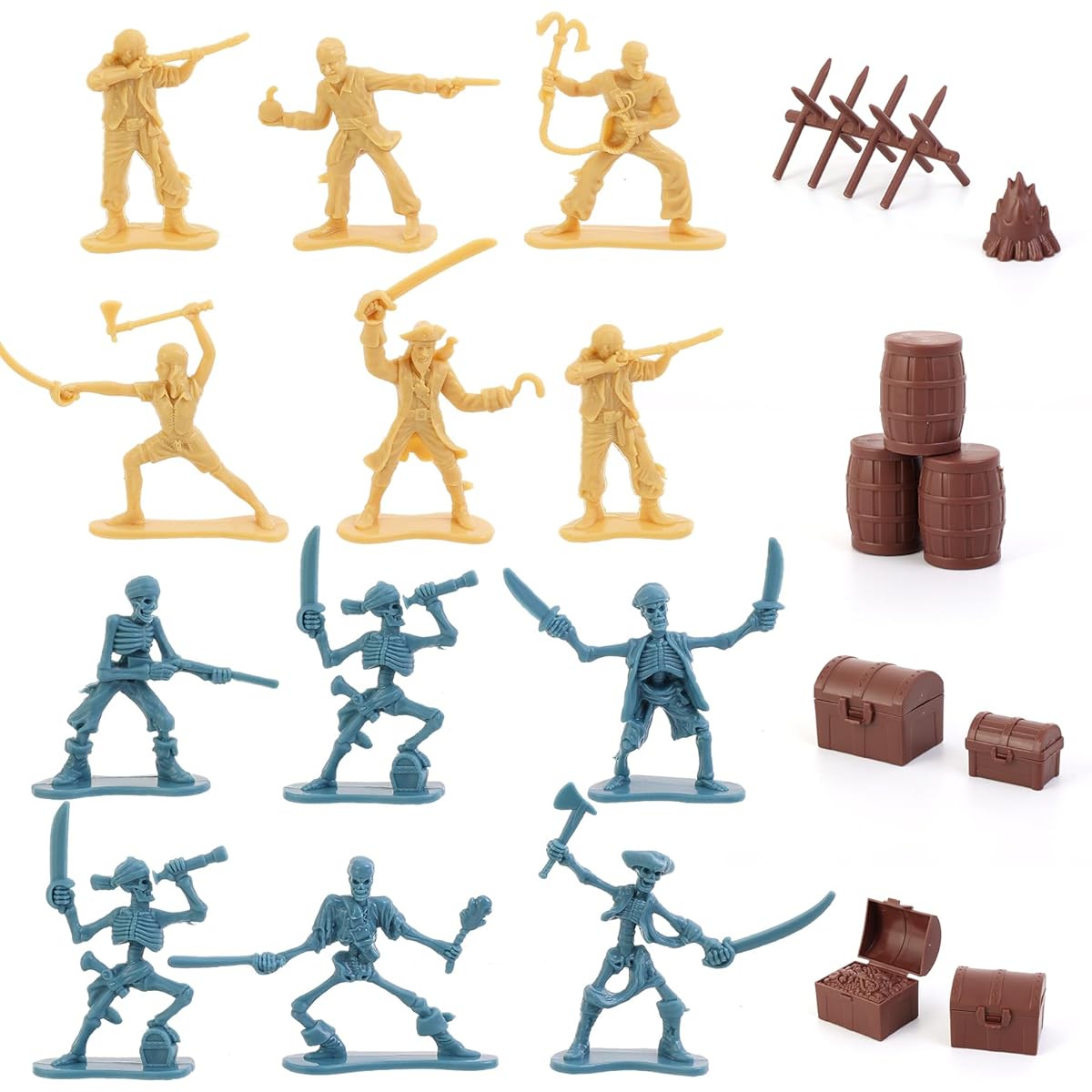 HAPTIME Pirate Toy Set - Pirate and Skeleton Warriors Figures - 20 Pirates and 20 Skeleton Warriors - Includes accessories such as bucket, fence, bonfire, treasure chest and more