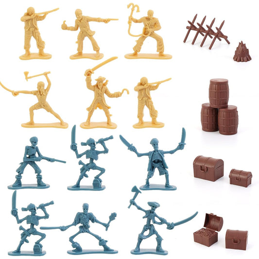 HAPTIME Pirate Toy Set - Pirate and Skeleton Warriors Figures - 20 Pirates and 20 Skeleton Warriors - Includes accessories such as bucket, fence, bonfire, treasure chest and more