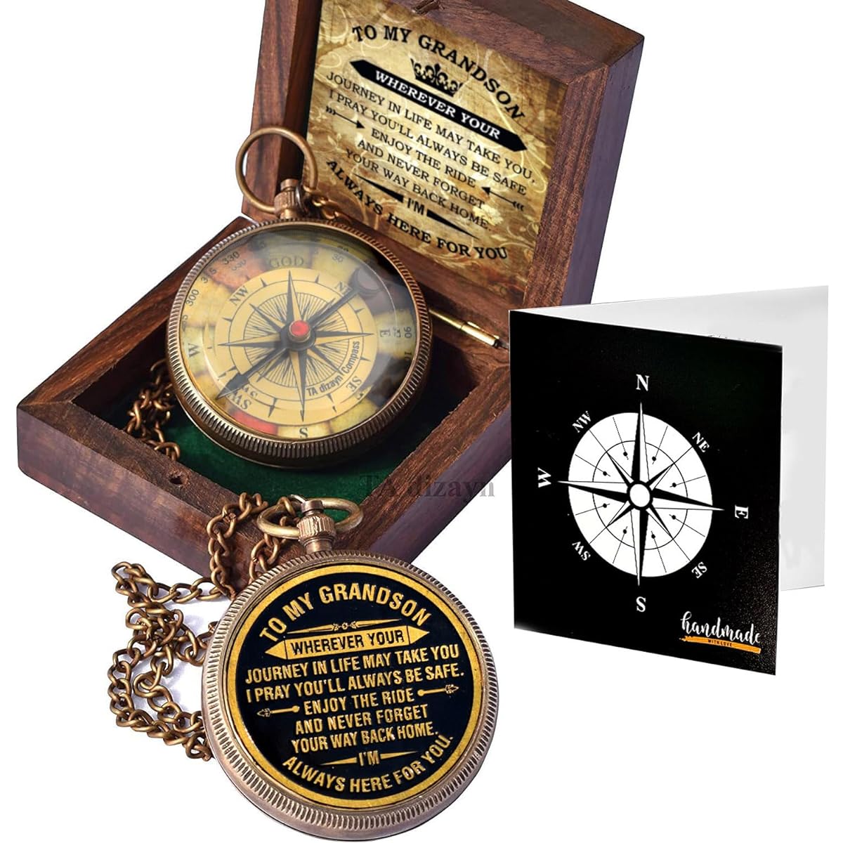 TA dizayn Grandchild Gift Brass Compass with Box Engraved Quote | Memories Gift for Grandchild Birthday Baptism Graduation Conviction Love Gift Ideas by Grandma Grandpa Greeting Card