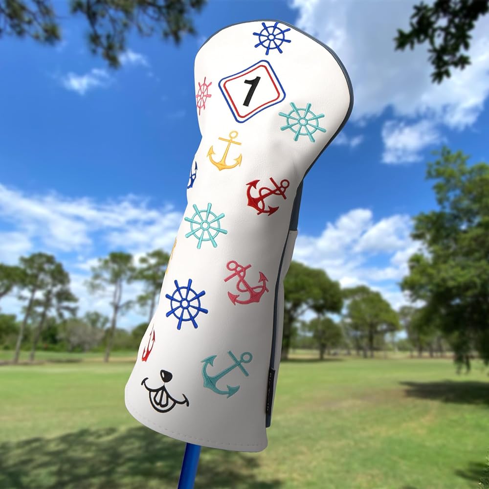 Big Teeth Head Cover Set Golf Club Head Cover Driver Cover (460CC) Fairway Wood Cover Utility Cover for DR FW UT with Number Tag Wood Cover Helm Sea