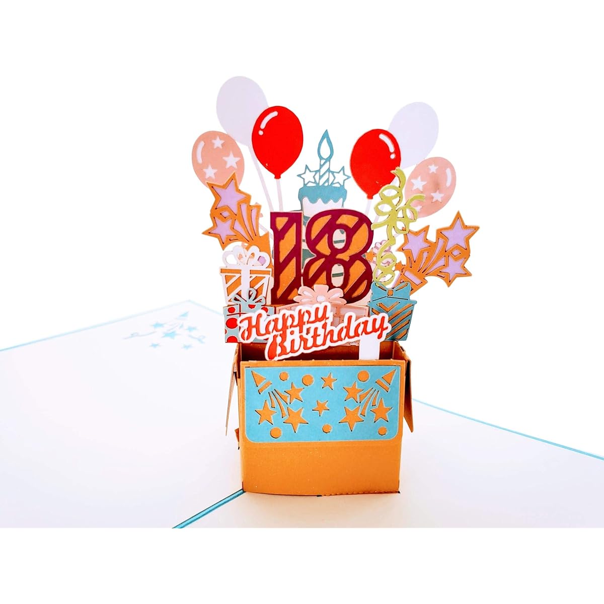 iGifts And Cards Happy 18th Blue Birthday Party Box 3D Pop Up Greeting Card - 18 Awesome Balloon Unique Celebration Feliz Campreaños Fun