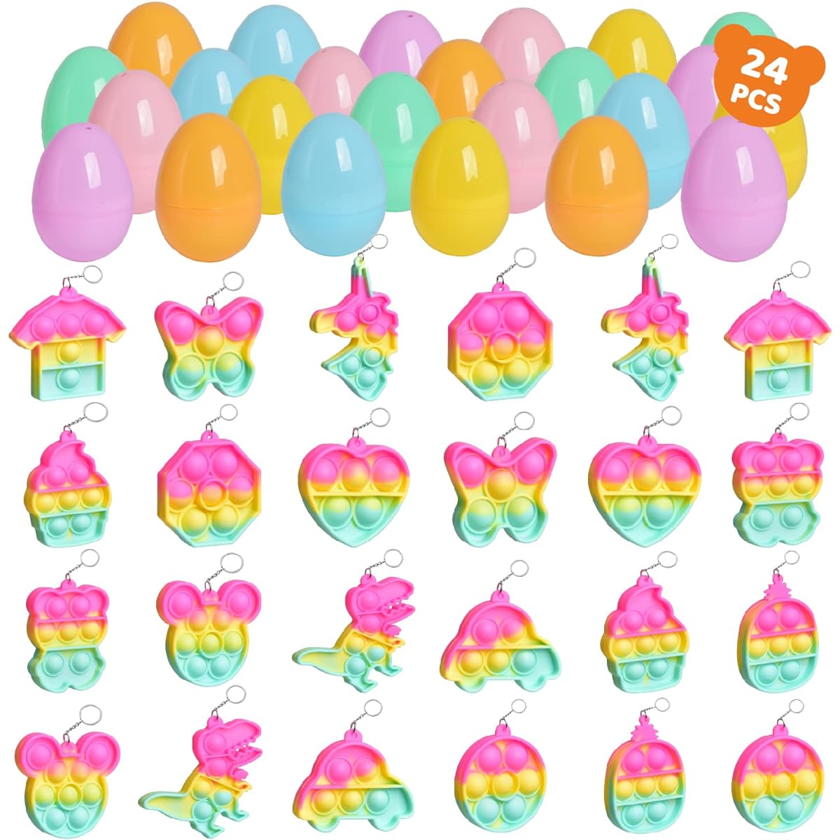 FUN LITTLE TOYS 24pcs Bubble Poppers Fidget Toys Easter Eggs 24pcs Popping Bubble Fidget Toys Toddler Sensory Stress Toys Bulk Easter Basket Stuffers Party Favors Gifts