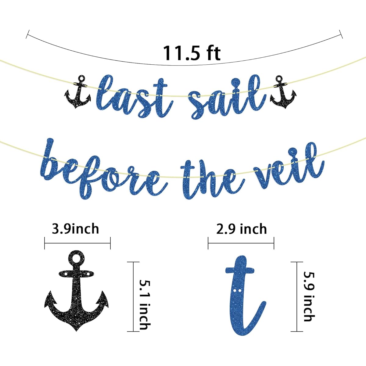 Last Sail Before The Veil Banner - Blue Glitter Sign Nautical Sailor Theme Bachelorette Party Anchor Cruise Decor
