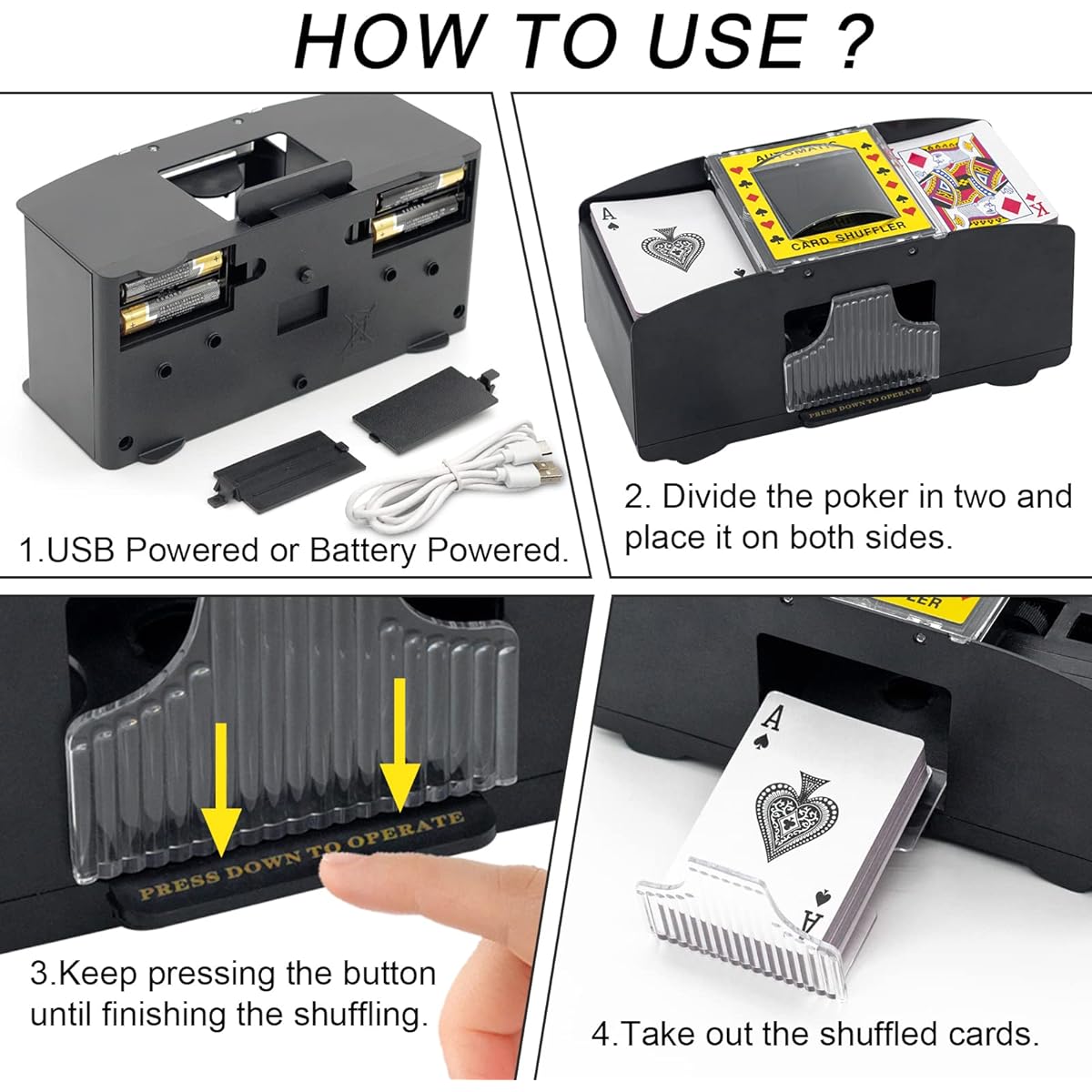 ACMEMAKE Automatic Card Shuffler 2 Deck USB/Battery Powered Electric Shuffler for UNO Phase 10 Blackjack Rummy Home Card Games