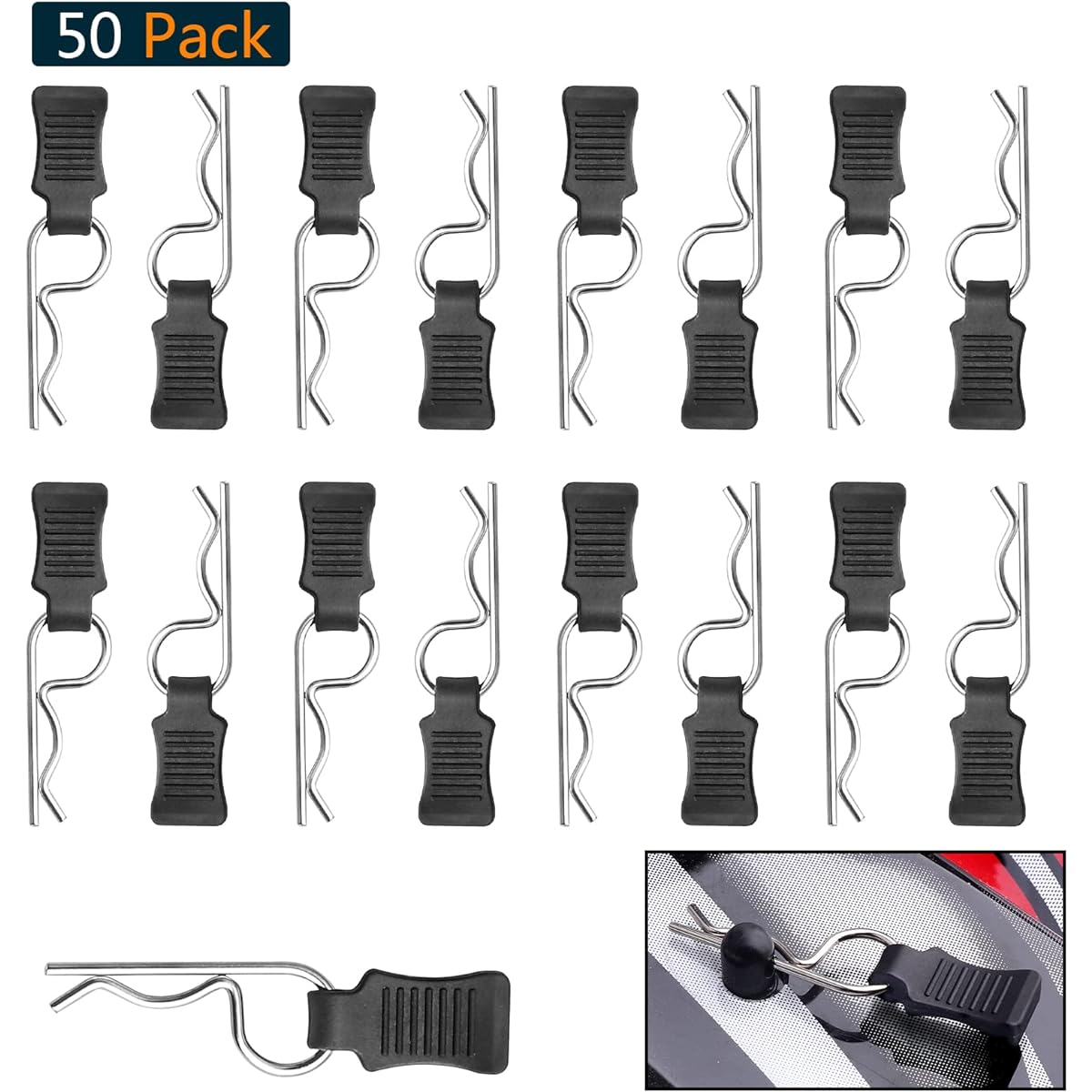 HobbyPark Universal RC Body Clips 50pcs Car Clips with Pull Tabs R Clips for All 1/10 1/12 Scale Redcat HPI HSP Exceed RC Car Parts Truck Buggy Shell Replacement Silver