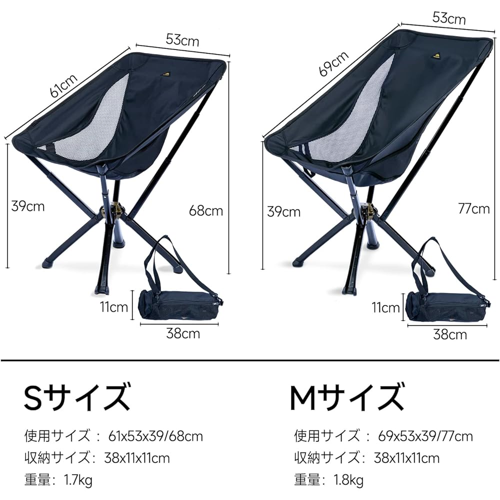 iClimb Outdoor Chair, Compact Folding Beach Chair with Storage Bag, Convenient to Carry, Fishing, Camping, Bag Packing, Hiking, Sports Day Concert (M size, Black)