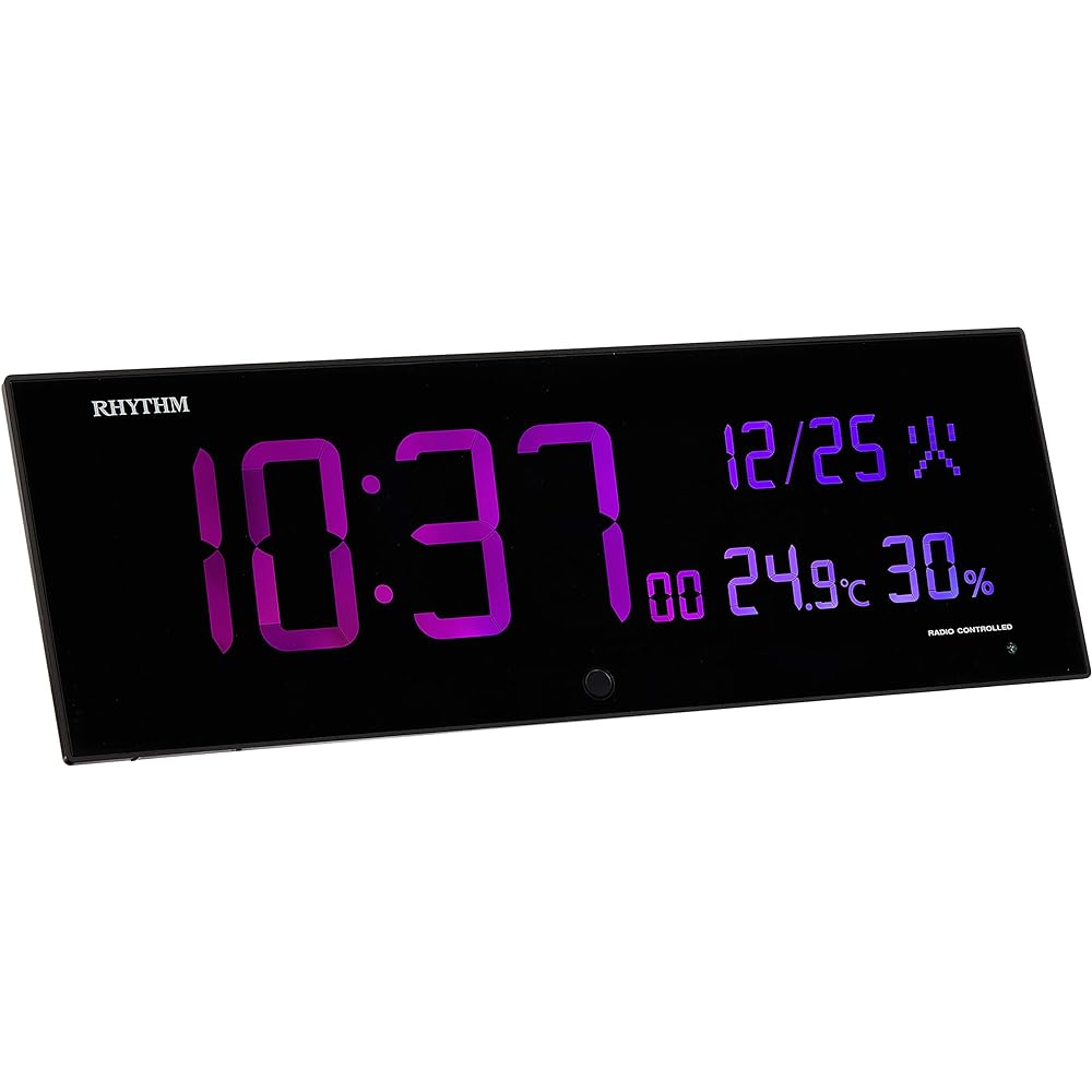RHYTHM Large Wall Clock Radio Clock Digital Color Gradation LED 365 Color Display Black Iroria G 8RZ184SR02