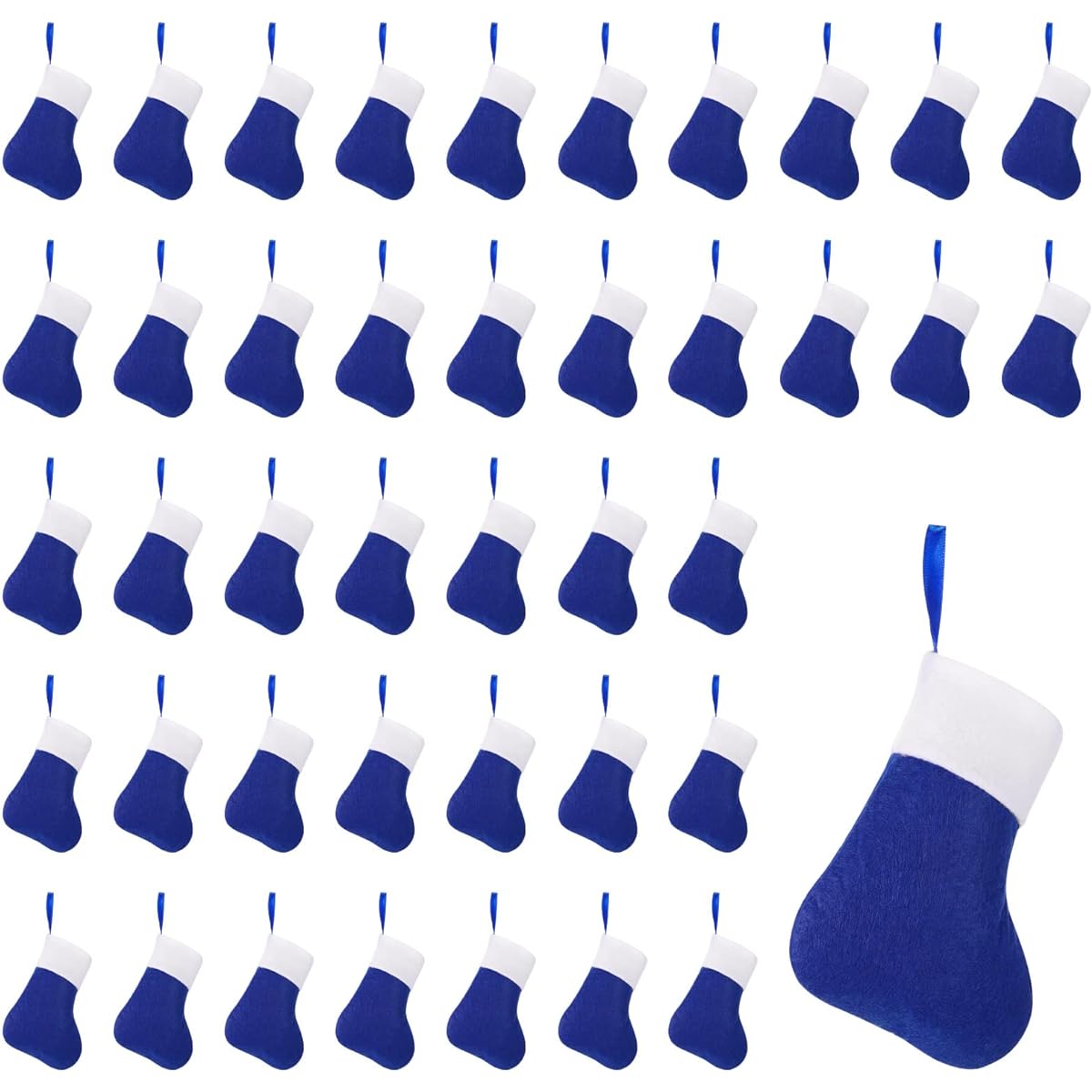 Seematn 100pcs Mini Christmas Stockings Bulk Christmas Coworker Gifts for Employee Office Christmas Decoration Christmas Tree Decoration School Church Charity Donation 5.9 x 3.2 inches (Blue, White)