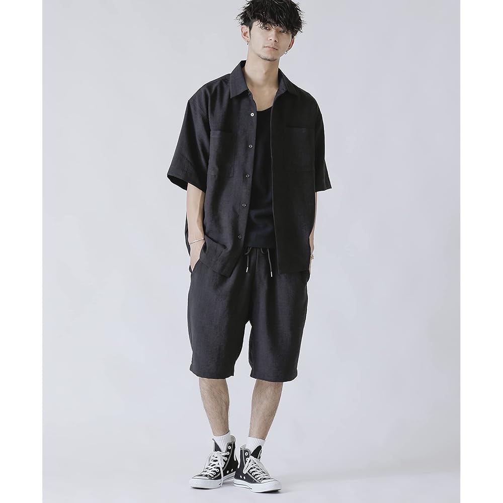 [ADMIX ATELIER SAB MEN] ADMIX ATELIER SAB MEN Men's Suit Plain CPO Shirt & Half Pants & Drawstring Setup 3 Piece Set 02-40-7008