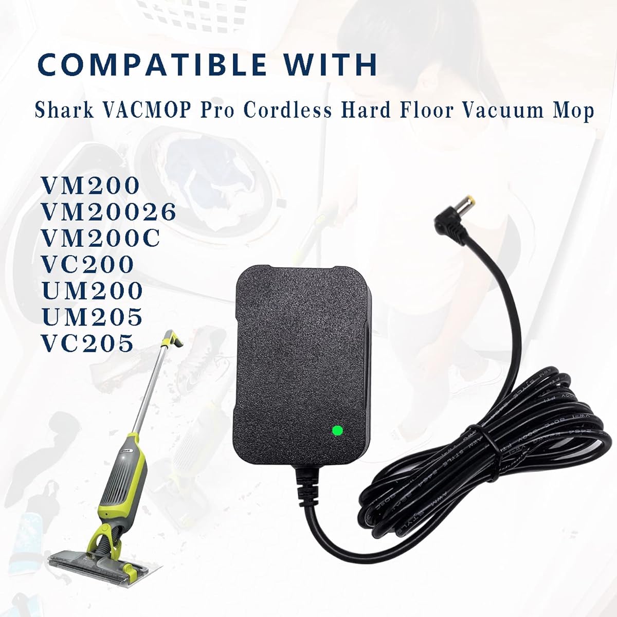 13.3V 0.75A AC/DC Shark Charger Replacement VACMOP VM200 VM20026 VM200C VC200 UM200 UM205 VC205 Series 10.8V Li-ion Battery Professional Cordless Hard Floor Vacuum Mop Power Adapter