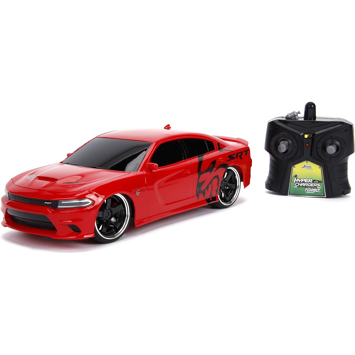Jada Toys Big Time Muscle Hyperchargers RC - 2015 Dodge Charger SRT Hellcat USB Charging 2.4GHz Glossy Red