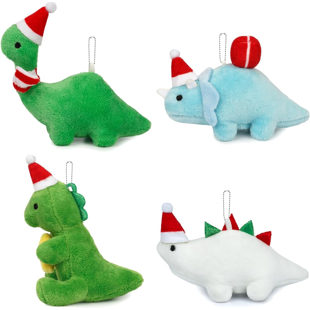 Desdfcer 4pcs Mini Dinosaur Plush Toys Small Dinosaur Stuffed Animals Mini Plush Toys Bulk Dinosaur Keychain Bulk for Backpack/Claw Machine/Party Favors/Christmas Tree