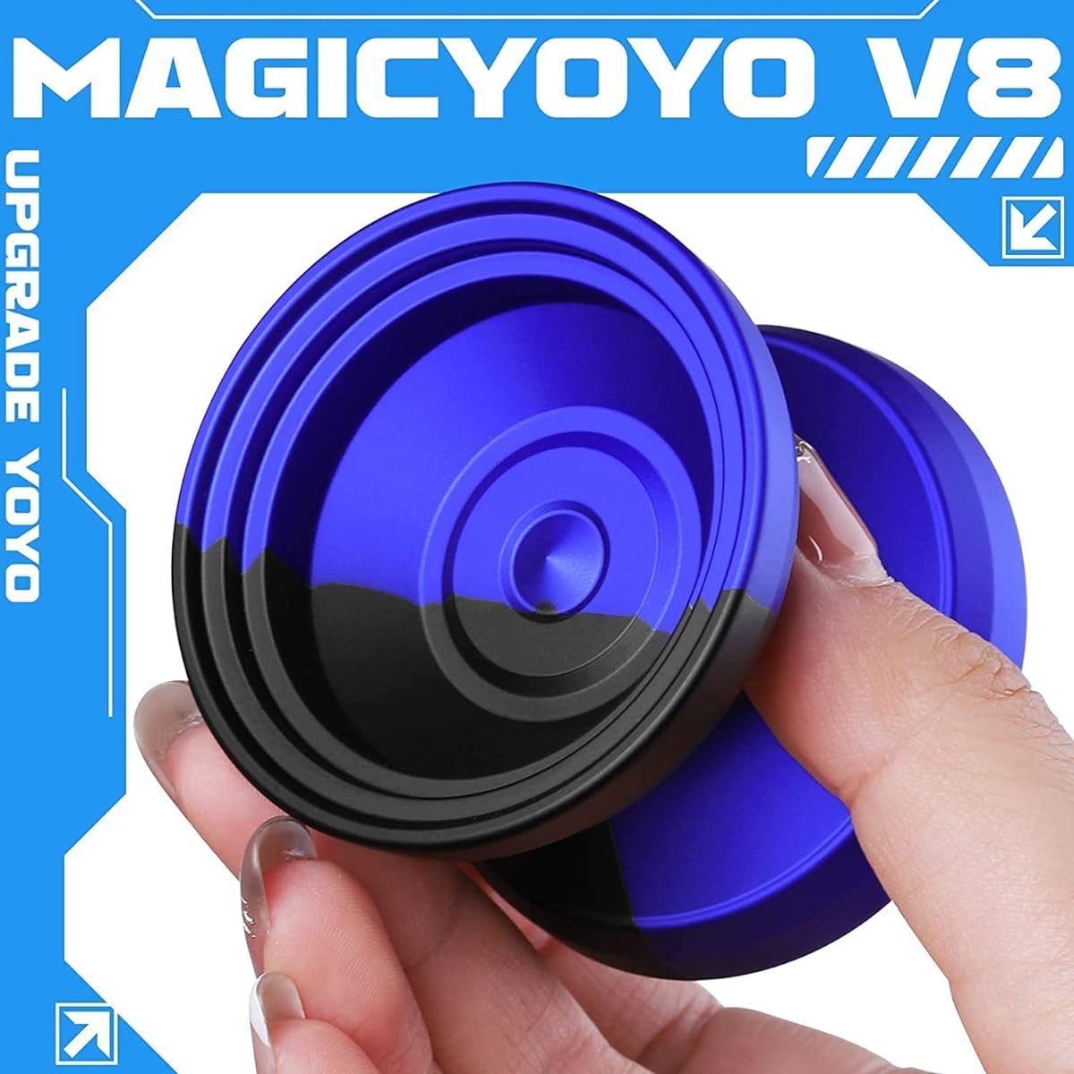 MAGICYOYO V8 Responsive Metal Yo-Yo for Kids Beginners + Yo-Yo Gloves + 6 Yo-Yo Strings (Black Blue)