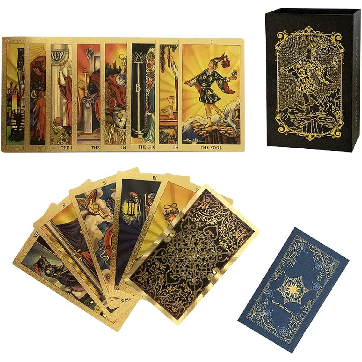 SUNHHX Tarot Cards 78 Pieces Tarot Cards Deck PVC Waterproof Wrinkle Free Gold Foil Classic Tarot Cards with English Instructions Tarot Cards for Beginners (Gold)