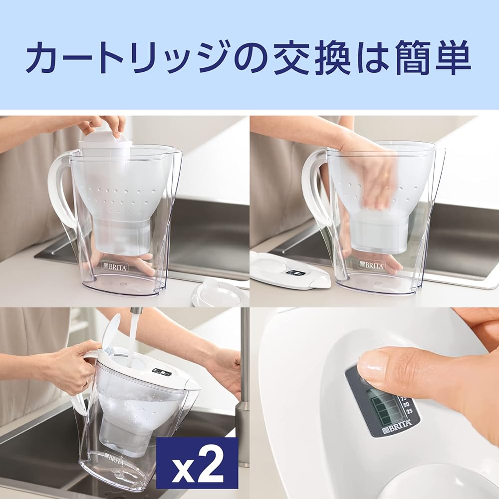Brita Water Purifier Pot Aluna XL White Filtered Water Capacity 1.75L Total Capacity 3.5L Maxtra Plus Cartridge Set of 6 [Genuine Japanese Product]