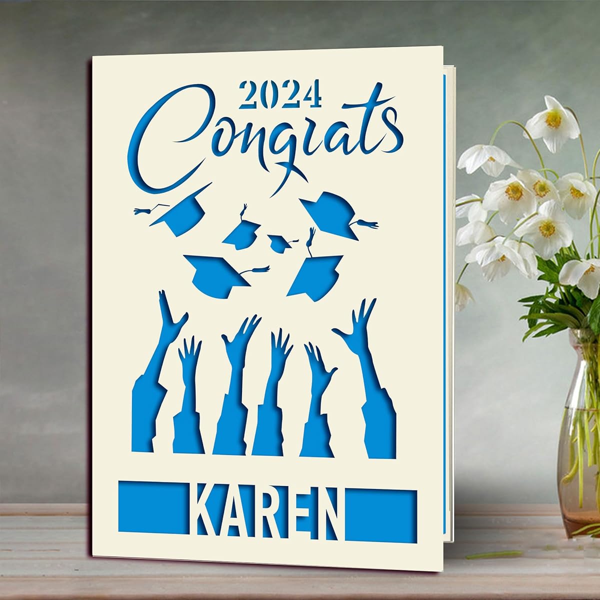 EDSG Personalized Graduation Card, Graduation Gift, Happy Graduation Card, Graduation Gift, Graduation Gift, Graduation Gift, Laser Paper with Any Name and Date for Her, Him, Roommate, Friend, Son, Daughter (Blue)