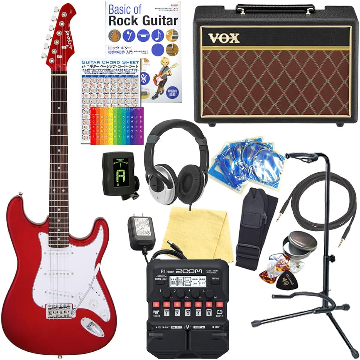 Electric guitar beginner set Stratocaster type 18-piece set with VOX amp Legend LST-Z CACA [ZOOM G1Four multi-effector included]