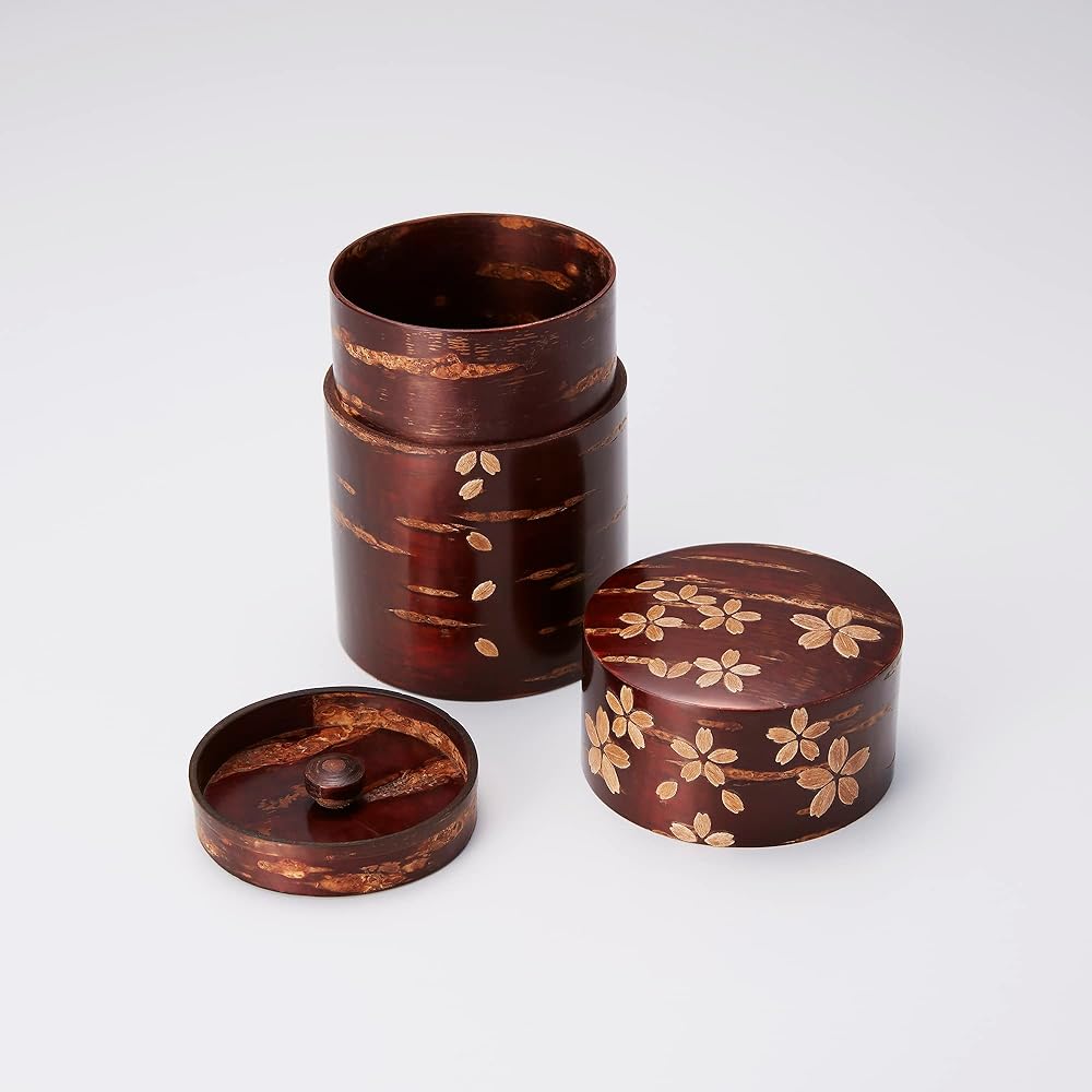 Tomioka Shoten Birch Crafts All Leather Tea Caddy Cherry Blossom L 002073