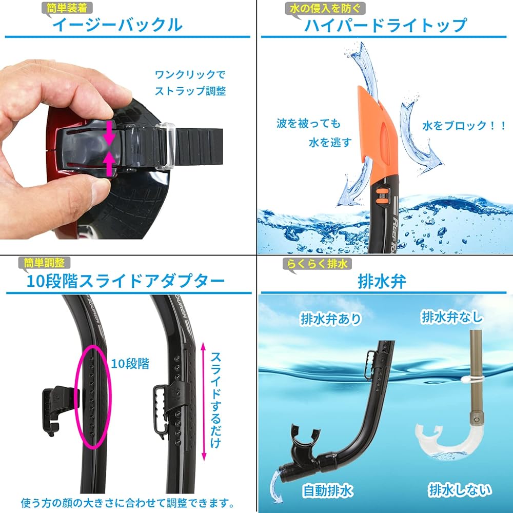 REEF TOURER Snorkeling Snorkel 2 Eyes Mask 2 Piece Set Silicone RC0106