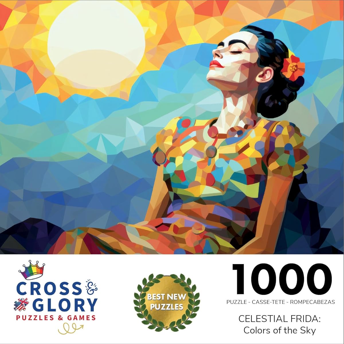 Cross & Glory Celestial Frida:Colors of The Sky Colorful Art Jigsaw Puzzle 1000 Piece Eco-Friendly Masterpiece Vibrant Day of the Dead Theme Premium Satin Finish