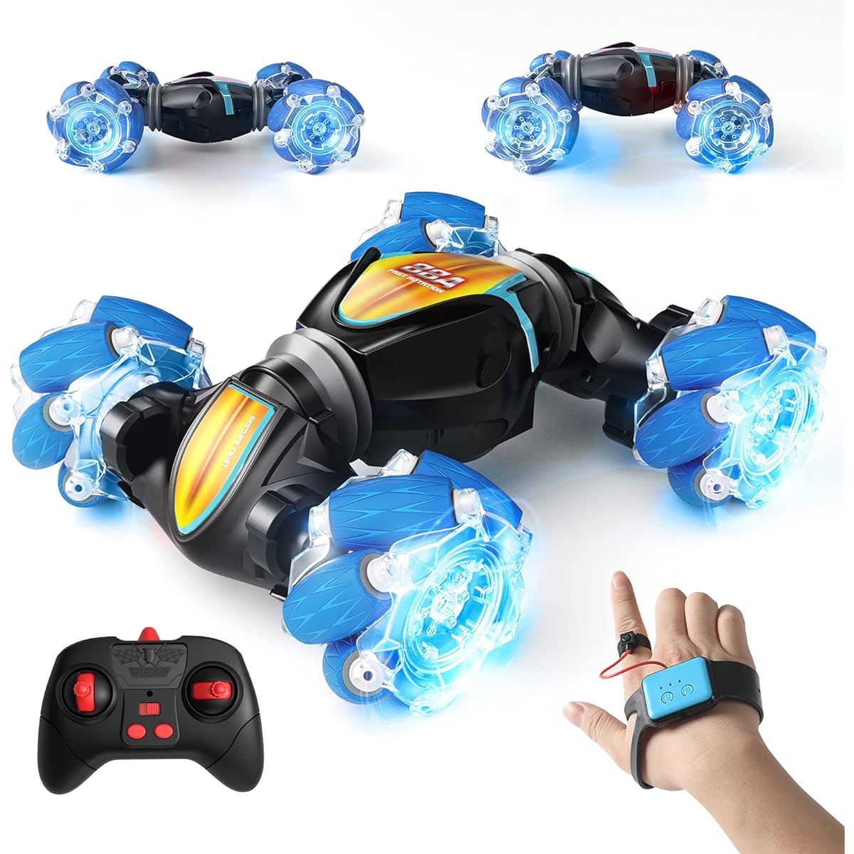 Tecnock RC Car Remote Control Car for Kids Adults 1:20 Scale 4WD Gesture Sensor Remote Control Crawler 2.4GHz Transform RC Stunt Car with Lights Gift for Boys/Girls