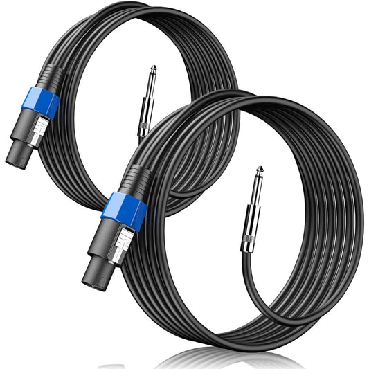 Wdpqyy 2 Pack 25ft Audio Speakon to 1/4'' TS Speaker Cable, Professional 12AWG Gauge Wire Audio Speaker Cable with Twist Lock