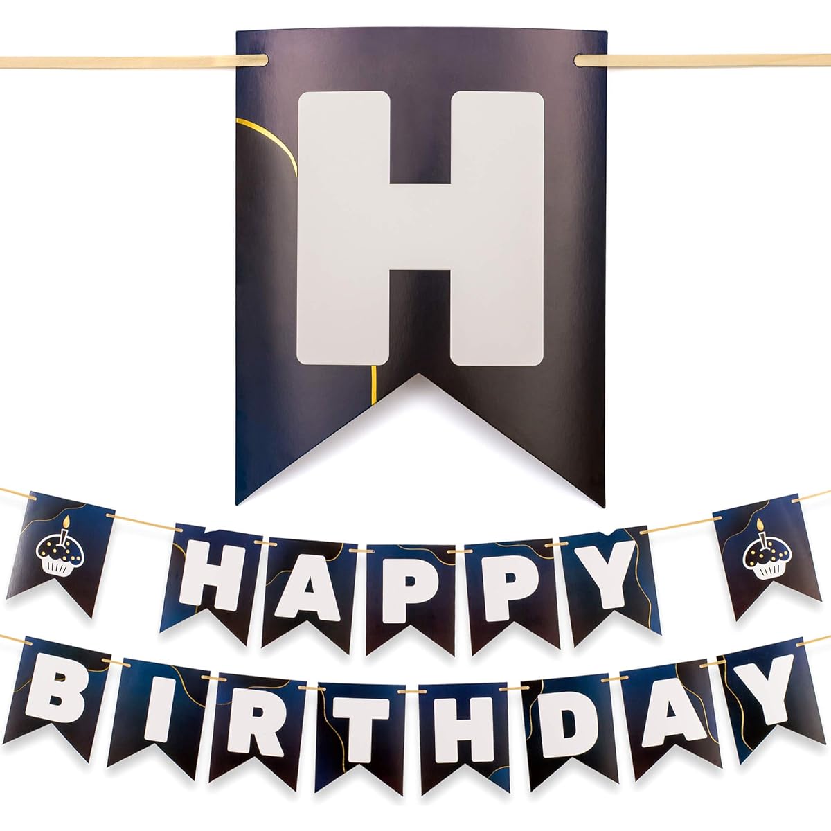 CORRURE Happy Birthday Banner - Pre-Stretched Blue Banner with Gold Foil - Large Party Flag Banner for Women, Men, Girls or Boys - Fun Quality Birthday Decorations Supplies - No Assembly Required