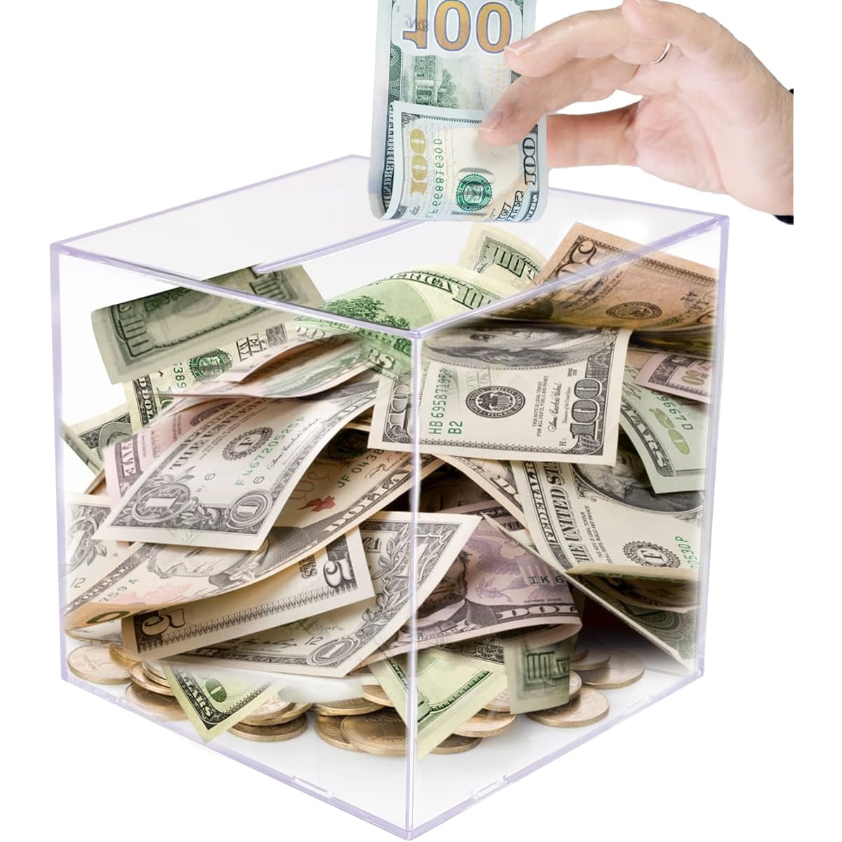 Large Clear Piggy Bank, No Opening Piggy Bank, 5.9 Inch Clear Acrylic Piggy Bank for Adults/Kids, Acrylic Piggy Bank, Save Money for Adults, Cash Coins, Need to Break to Open, Save Money, Jar