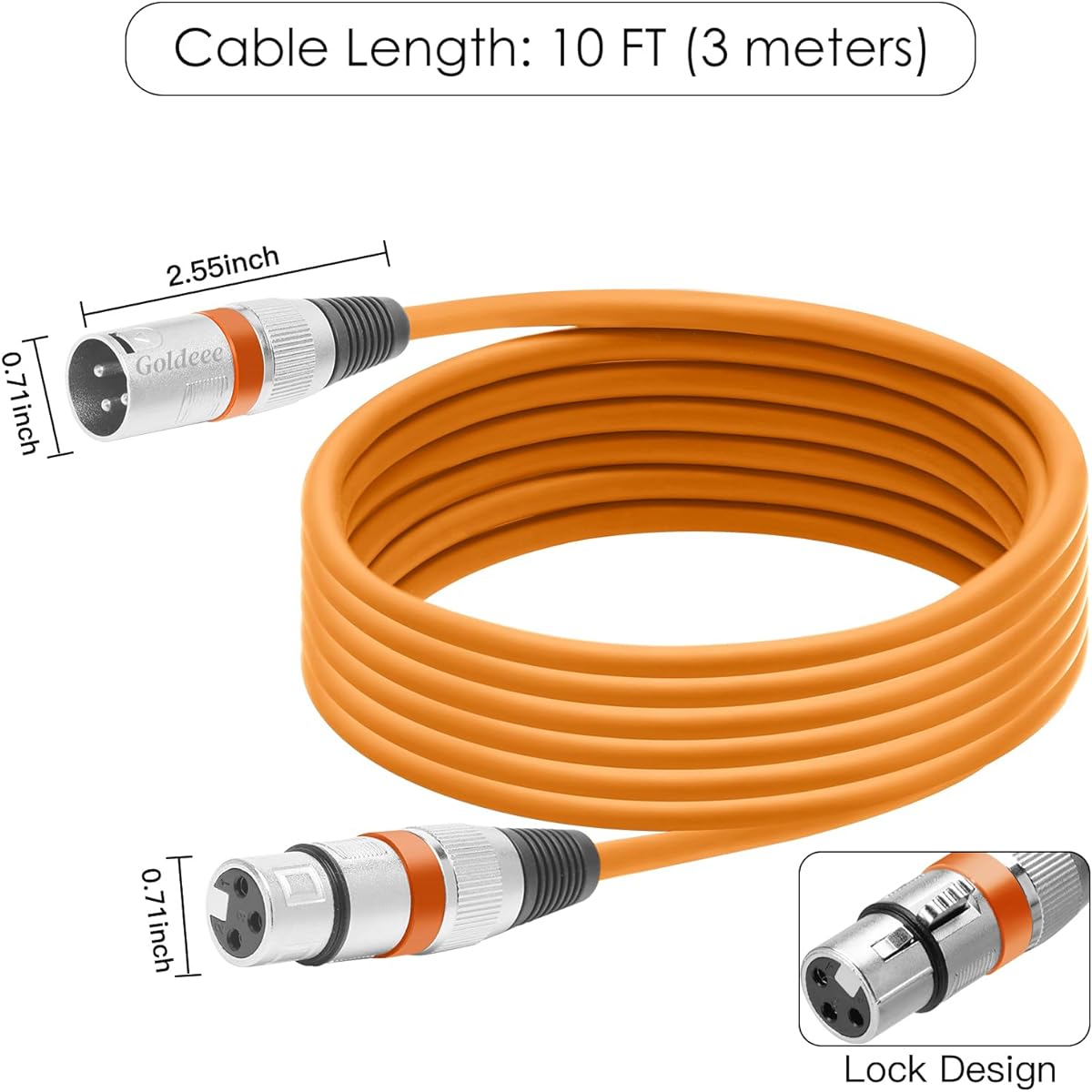 Goldeee XLR Cable Microphone Cable 10ft 5 Pack