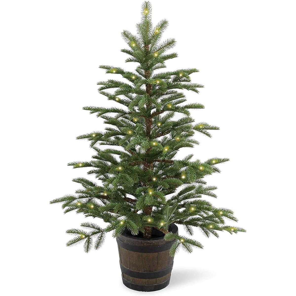 National Tree 4 ft. Feel Real PE Norway Spruce Entrance Tree with 100 Clear Lights and Whiskey Barrel Pot (PENG4-306-40P)