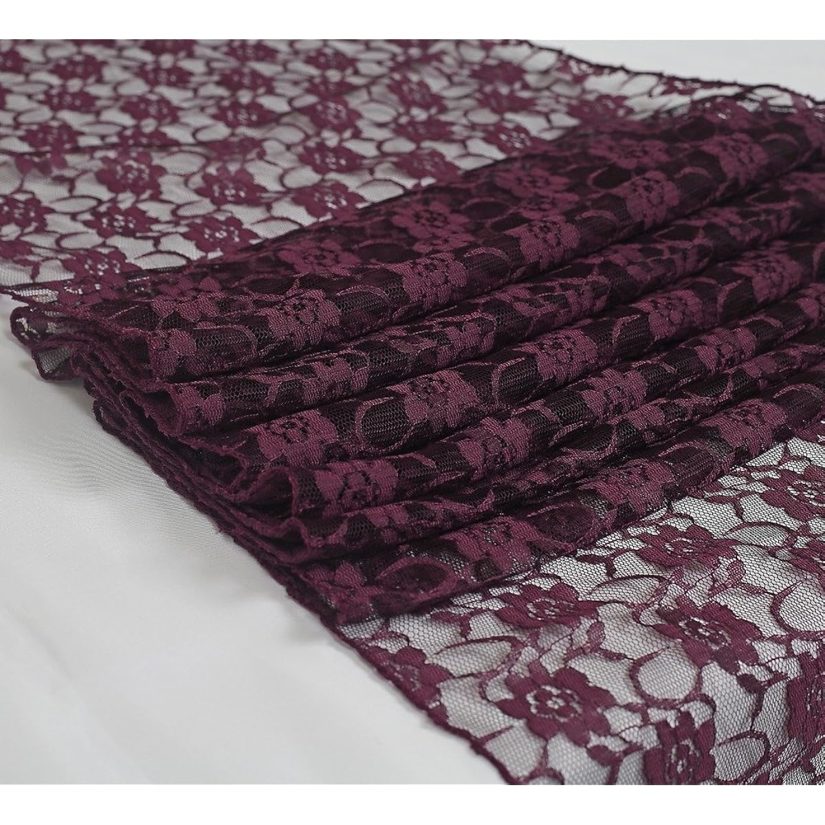 VDS 12 x 108 Inch Lace Table Runner Wedding Banquet Decoration Table Runner, Dresser, Party Supply 10 Purple 10_Lace table runner_Plum