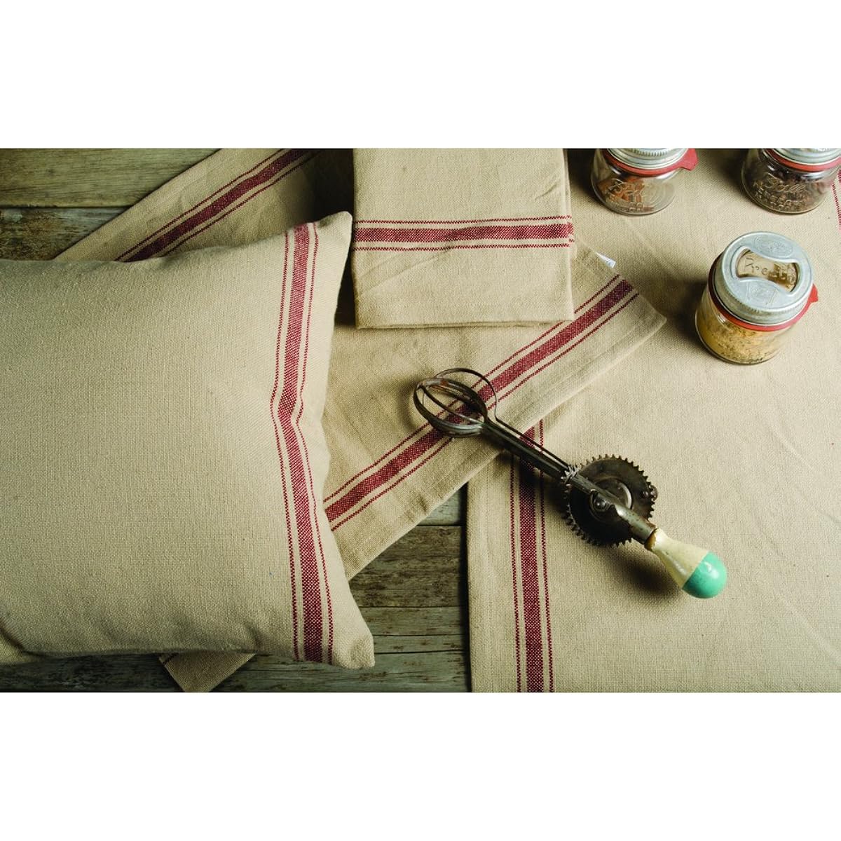 Home Collections by Raghu Stripe Table Runner Barn Red Grain Sack