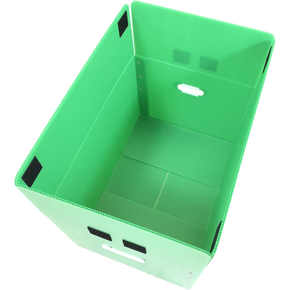 Tachibana Sangyo Foldable Plastic Dan Storage Box Set of 5 (Green) 53cm x 38cm x 33cm Handle Included Thin Folding Velcro Storage Good Document Organizing Box Telework with Lid Home Evacuation Company Office Packing Made of Resin