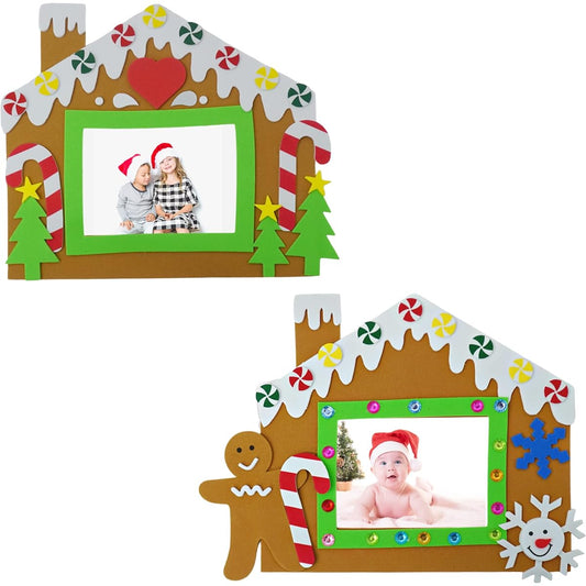 4E's Novelty Foam Gingerbread House Picture Frame Crafts (12 Pack) Bulk Christmas Crafts for Kids & Toddlers, 3-12