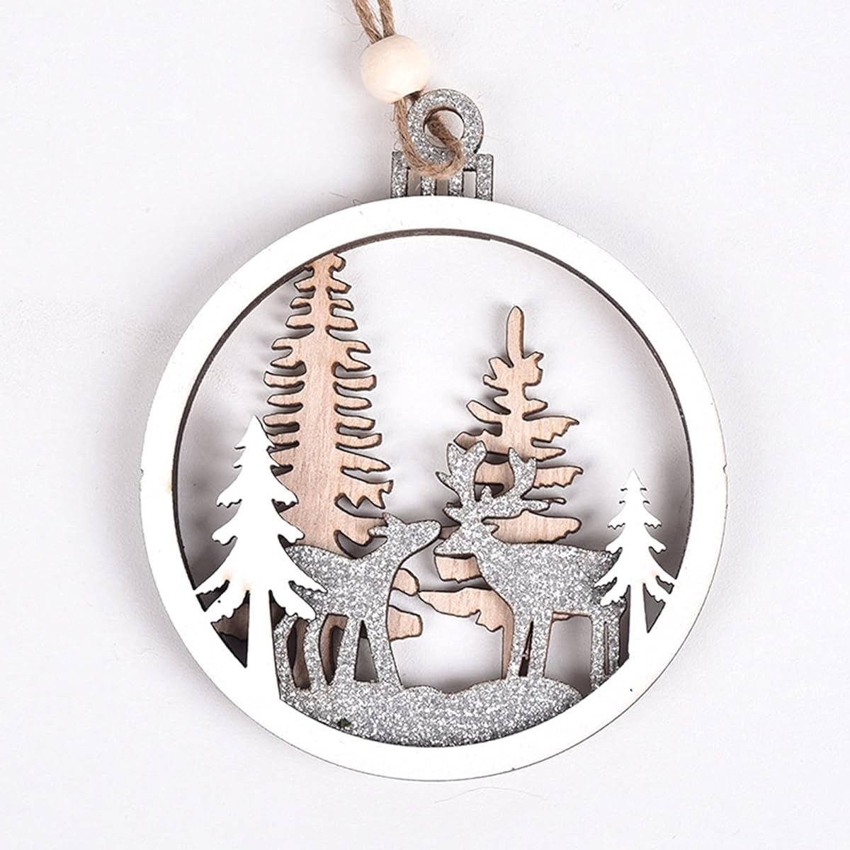 voiyio 6pcs Creative Christmas Tree Ornament Reindeer Snowman Christmas Round Hanging Pendant Decoration for Home Holiday Shop Store (A)
