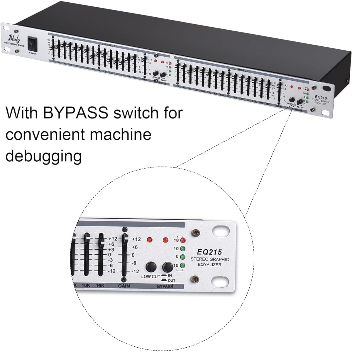 Btuty Dual Channel 15 Band Equalizer 1U Rack Mount EQ-215 (Silver)