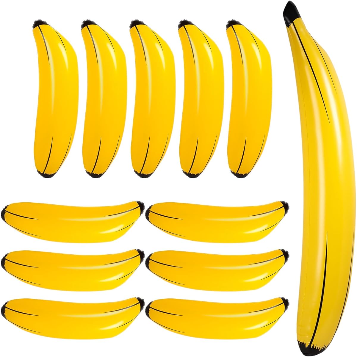 Simgoing 12pcs Inflatable Banana Prop Balloons,11x23inch Bananas,1x70inch Banana,Bachelorette Party Decorations,Plastic Banana Toys for Swimming Pool Party Favors Supplies Games