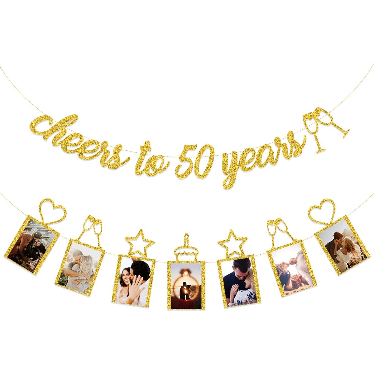Cheers to 50 Years Photo Banner 50th Anniversary Birthday Decoration Gold