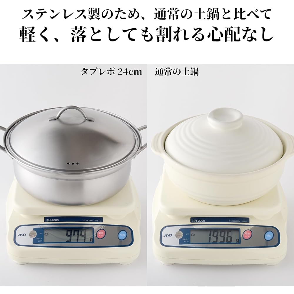 Ernest [Made in Japan] Earthen pot (lightweight/does not transfer smell) IH compatible steamer (with steaming plate) Two-handed pot (for 4-5 servings) Stainless steel (Tabrepo 24cm) Major restaurant favorite brand A-77880 Tsubame-Sanjo