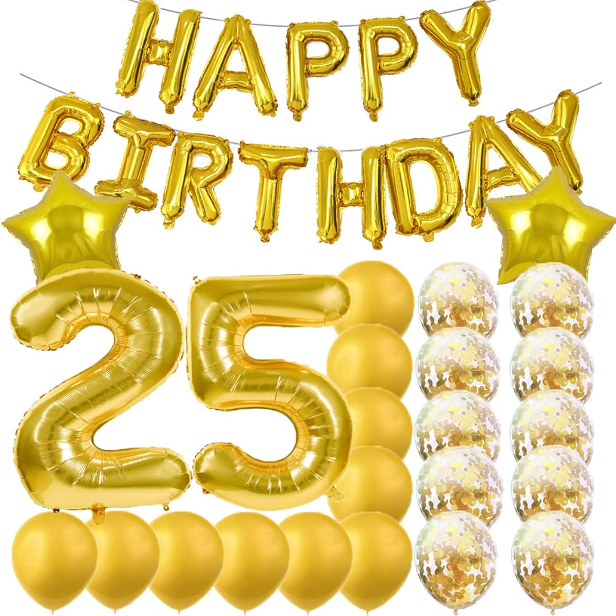 Sweet 25th Birthday Decorations Party Supplies Gold Number 25 Balloons 25th Foil Mylar Balloons Latex Balloons Decorations for Girls Women Men Photo Props