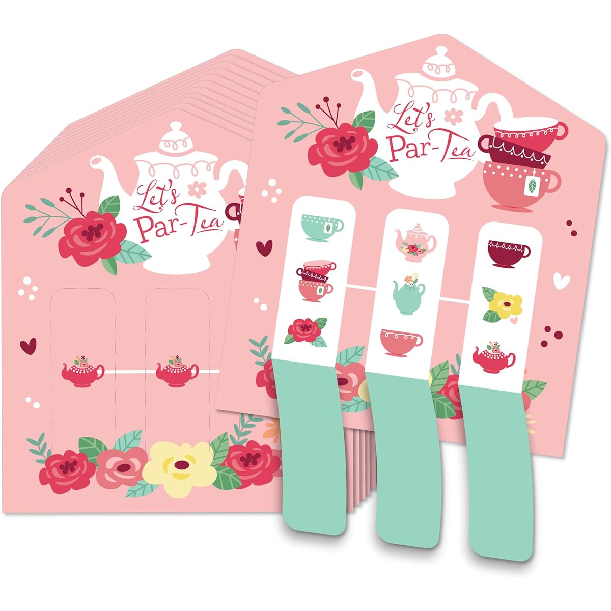 Big Dot of Happiness Floral Let's Par-Tea Garden Tea Party Game Pickle Cards Pull Tabs 3 Rows Set of 12