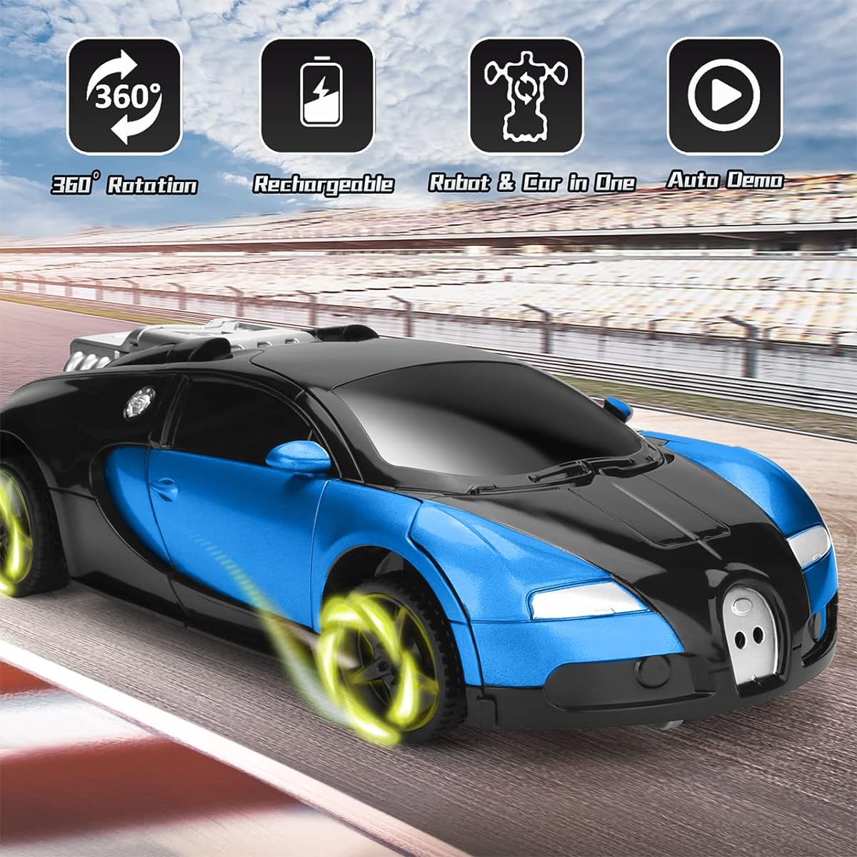 Ursulan Remote Control Transforming Car for Boys, Transforming Robot Toy with 360 Speed Drift, One Button Transformation for Kids Ages 6-10, Holiday Toys, Christmas Gifts for Boys and Girls (Blue)